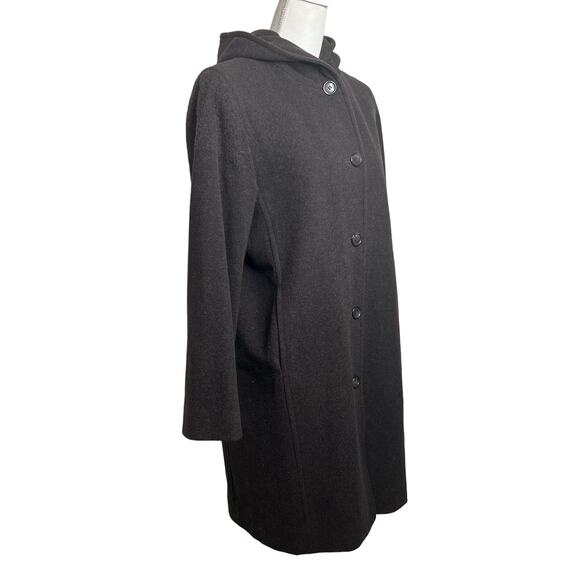 Vintage 90s Jones NY Coat Gray Wool Cashmere Long Hooded Jacket Sz Large - Picture 7 of 12